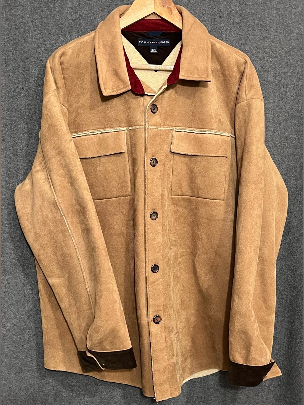 Tommy Hilfiger Tan Camel Faux Suede Button Up Coat Mens XL